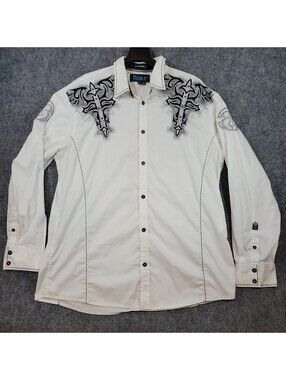 Roar Signature Mens SZ XXL Shirt White Embroidered Gothic Cross Western Flaw 504